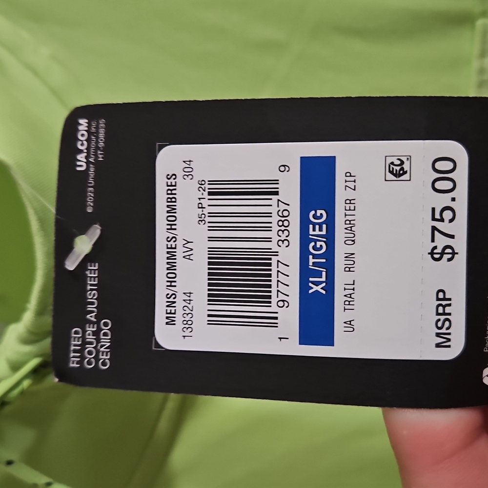UNDER ARMOUR MEN'S TRAIL RUN 1/4 ZIP ATHLETIC TOP: NEON GREEN: NEW WITH TAGS: XL - Picture 2 of 6